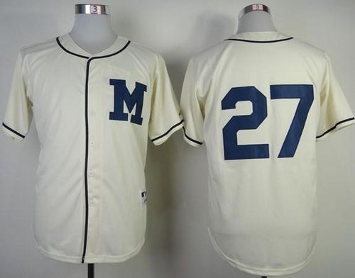 Brewers #27 Carlos Gomez Cream 1913 Turn Back The Clock Stitched MLB Jersey