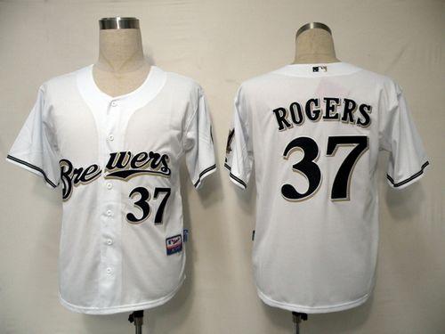 Brewers #37 Mark Rogers White Cool Base Stitched MLB Jersey