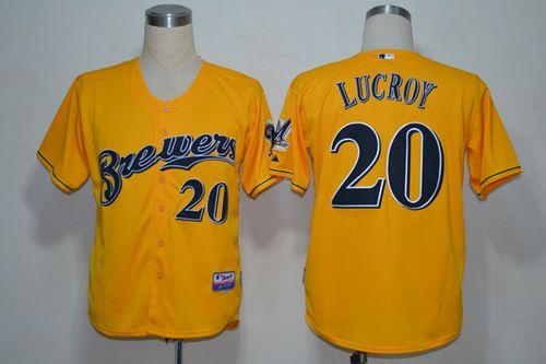 Brewers #20 Jonathan Lucroy Yellow Alternate Cool Base Stitched MLB Jersey