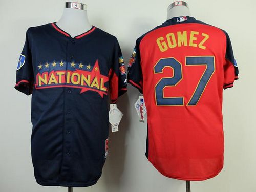Brewers #27 Carlos Gomez Navy/Red National League 2014 All Star BP Stitched MLB Jersey