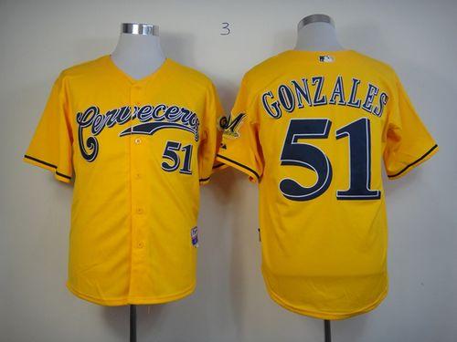 Brewers #51 Michael Gonzalez Yellow Cerveceros Cool Base Stitched MLB Jersey