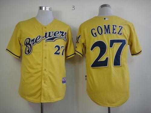 Brewers #27 Carlos Gomez Yellow Alternate Cool Base Stitched MLB Jersey