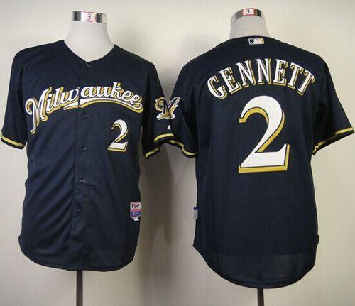 Brewers #2 Scooter Gennett Navy Blue Alternate Road Cool Base Stitched MLB Jersey