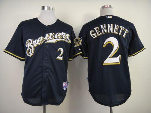 Brewers #2 Scooter Gennett Navy Blue Alternate Cool Base Stitched MLB Jersey