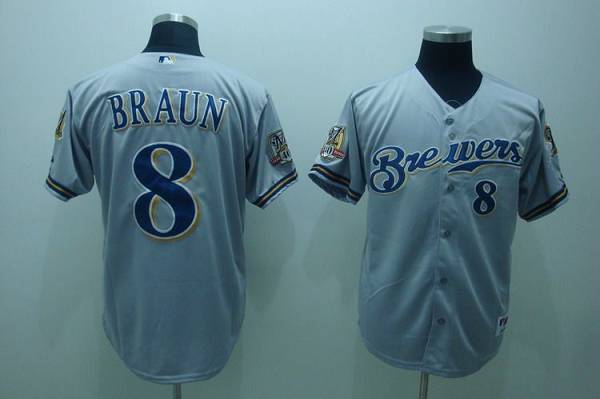Brewers #8 Ryan Braun Stitched Grey MLB Jersey