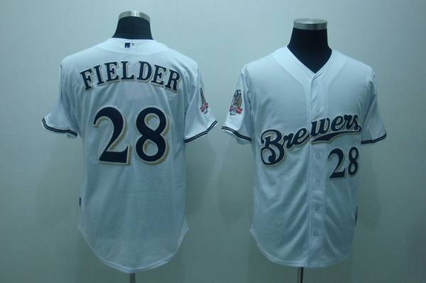 Brewers #28 Prince Fielder Stitched White Cool Base MLB Jersey