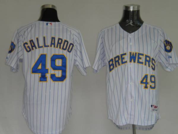 Brewers #49 Yovani Gallardo Stitched White Blue Strip MLB Jersey
