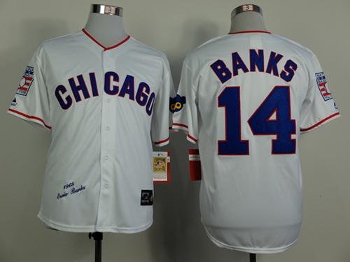 Mitchell And Ness 1968 Cubs #14 Ernie Banks White Throwback Stitched MLB Jersey