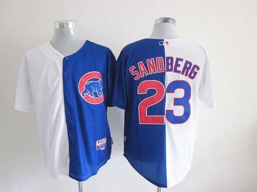 Cubs #23 Ryne Sandberg White/Blue Split Fashion Stitched MLB Jersey