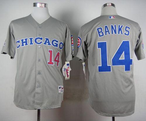 Cubs #14 Ernie Banks Grey 1990 Turn Back The Clock Stitched MLB Jersey