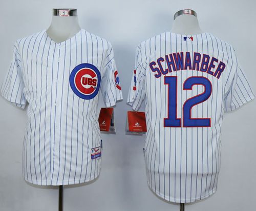 Cubs #12 Kyle Schwarber White Strip Cool Base Stitched MLB Jersey