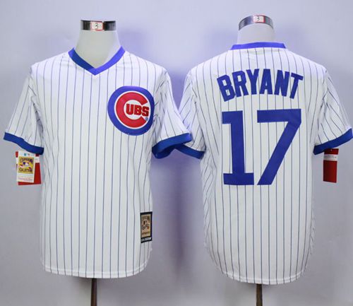 Cubs #17 Kris Bryant White Strip Home Cooperstown Stitched MLB Jersey