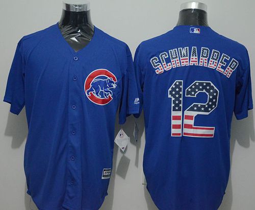 Cubs #12 Kyle Schwarber Blue USA Flag Fashion Stitched MLB Jersey