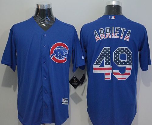 Cubs #49 Jake Arrieta Blue USA Flag Fashion Stitched MLB Jersey