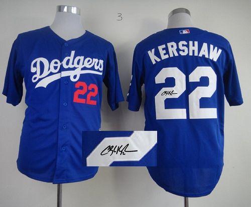 Dodgers #22 Clayton Kershaw Blue Cool Base Autographed Stitched MLB Jersey