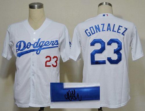 Dodgers #23 Adrian Gonzalez White Cool Base Autographed Stitched MLB Jersey
