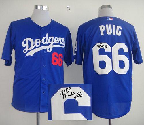 Dodgers #66 Yasiel Puig Blue Cool Base Autographed Stitched MLB Jersey