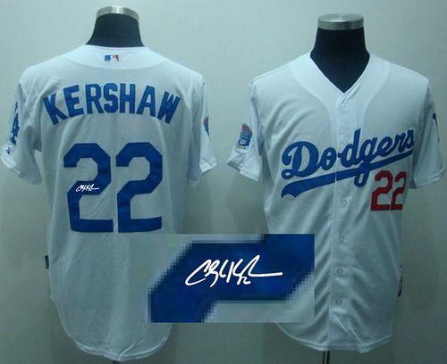 Dodgers #22 Clayton Kershaw White Cool Base Autographed Stitched MLB Jersey