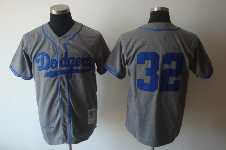 Mitchell and Ness Dodgers #32 Sandy Koufax Grey Stitched Throwback MLB Jersey