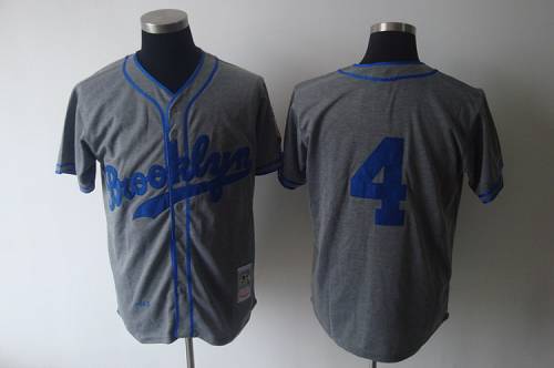 Mitchell and Ness 1945 Dodgers #4 Babe Herman Grey Stitched Throwback MLB Jersey