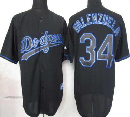 Dodgers #34 Fernando Valenzuela Black Fashion Stitched MLB Jersey