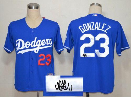 Dodgers #23 Adrian Gonzalez Blue Cool Base Autographed Stitched MLB Jersey