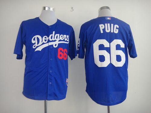 Dodgers #66 Yasiel Puig Light Blue Cool Base Stitched MLB Jersey