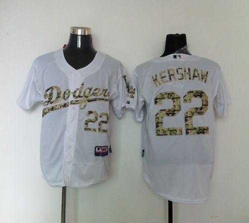 Dodgers #22 Clayton Kershaw White USMC Cool Base Stitched MLB Jersey