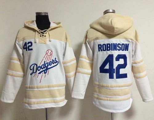 Dodgers #42 Jackie Robinson White Sawyer Hooded Sweatshirt MLB Hoodie