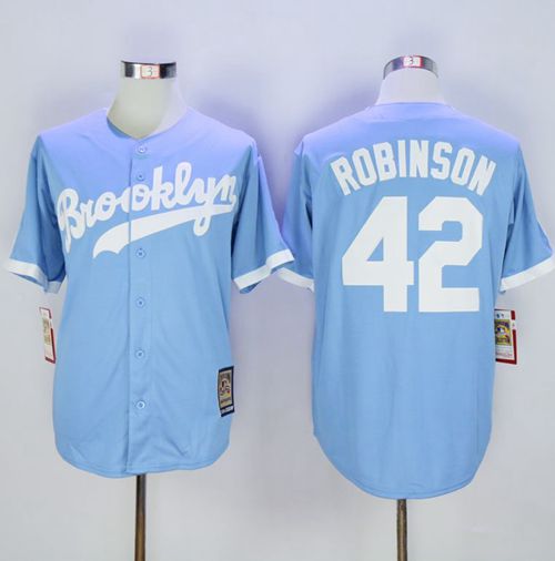 Mitchell And Ness Dodgers #42 Jackie Robinson Light Blue Throwback Stitched MLB Jersey