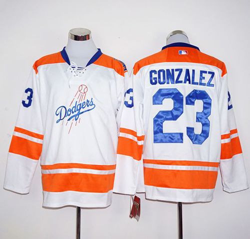 Dodgers #23 Adrian Gonzalez White/Orange Long Sleeve Stitched MLB Jersey