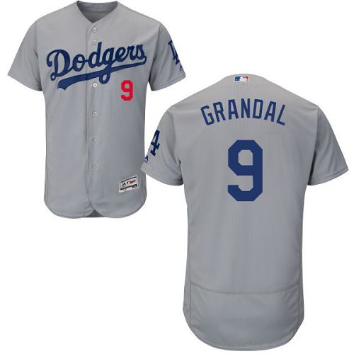 Dodgers #9 Yasmani Grandal Grey Flexbase Authentic Collection Stitched MLB Jersey