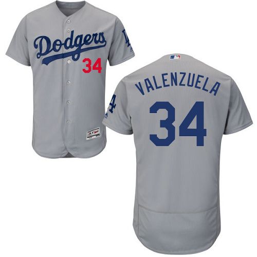 Dodgers #34 Fernando Valenzuela Grey Flexbase Authentic Collection Stitched MLB Jersey
