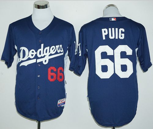 Dodgers #66 Yasiel Puig Navy Blue Cooperstown Stitched MLB Jersey