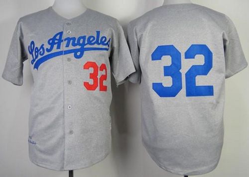 Mitchell And Ness 1963 Dodgers #32 Sandy Koufax Grey Throwback Stitched MLB Jersey