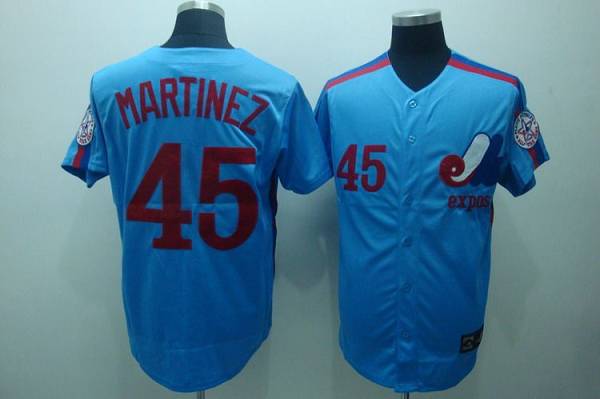 Mitchell and Ness Expos #45 Pedro Martinez Blue Stitched Throwback MLB Jersey