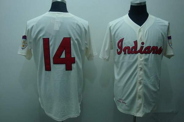 Mitchell and Ness Indians #14 Larry Doby Stitched Cream Throwback MLB Jersey