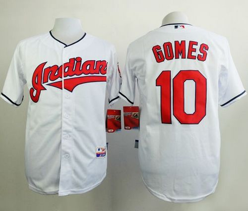 Indians #10 Yan Gomes White Cool Base Stitched MLB Jersey