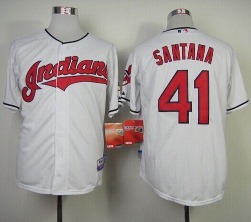 Indians #41 Carlos Santana White Cool Base Stitched MLB Jersey