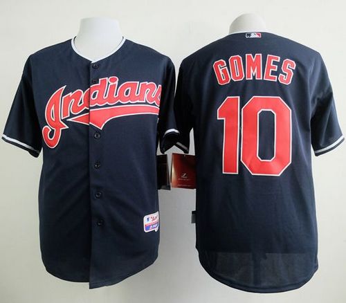 Indians #10 Yan Gomes Navy Blue Cool Base Stitched MLB Jersey