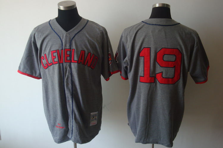 Mitchell and Ness Indians #19 Bob Feller Grey Stitched Throwback MLB Jersey