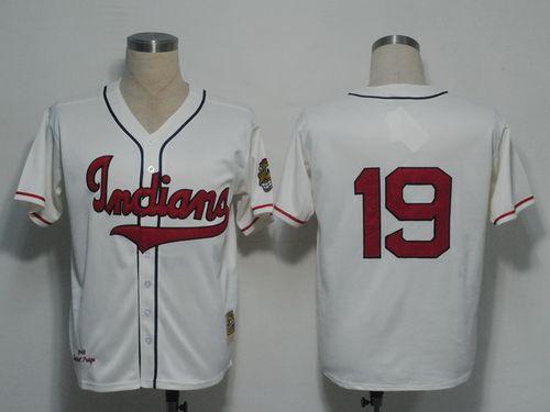 Mitchell And Ness 1948 Indians #19 Bob Feller Cream Stitched Throwback MLB Jersey