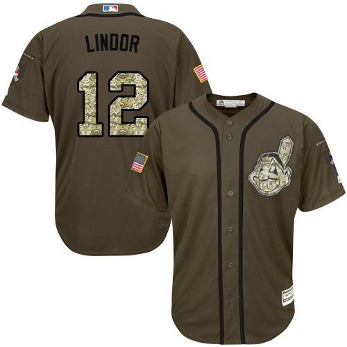 Indians #12 Francisco Lindor Green Salute to Service Stitched MLB Jersey