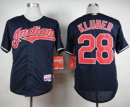 Indians #28 Corey Kluber Navy Cool Base Stitched MLB Jersey