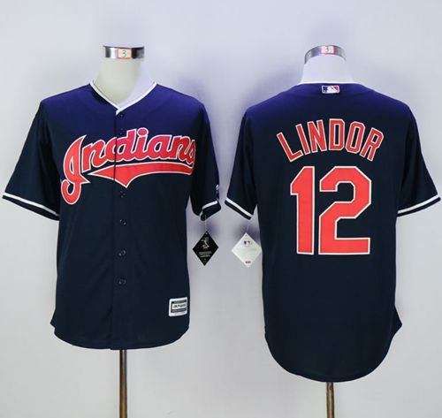 Indians #12 Francisco Lindor Navy Blue New Cool Base Stitched MLB Jersey