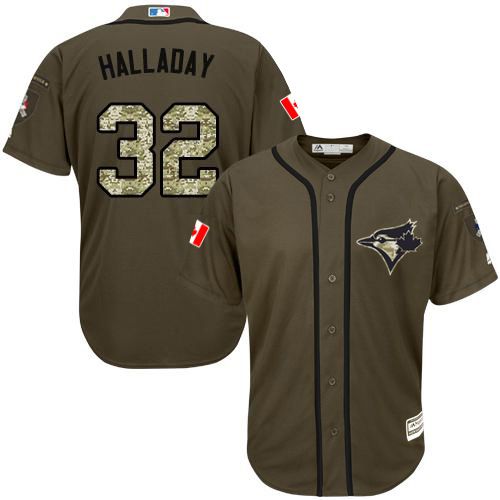 Blue Jays #32 Roy Halladay Green Salute to Service Stitched MLB Jersey