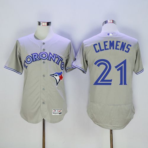 Blue Jays #21 Roger Clemens Grey Flexbase Authentic Collection Stitched MLB Jersey