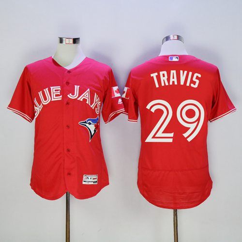 Blue Jays #29 Devon Travis Red Flexbase Authentic Collection Canada Day Stitched MLB Jersey