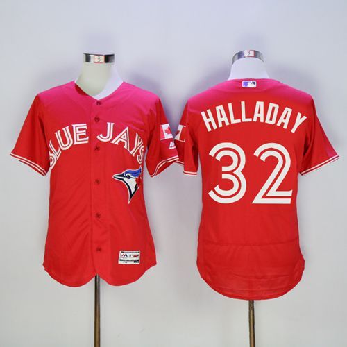 Blue Jays #32 Roy Halladay Red Flexbase Authentic Collection Canada Day Stitched MLB Jersey
