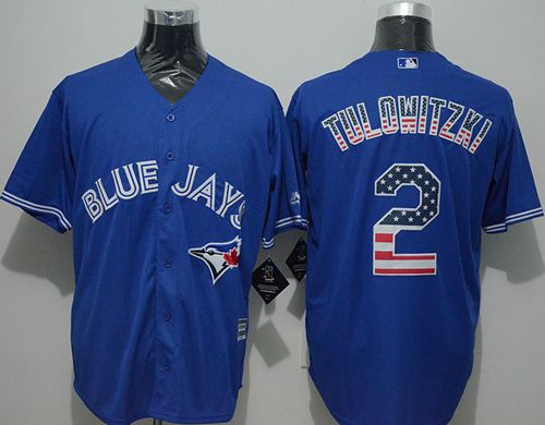 Blue Jays #2 Troy Tulowitzki Blue USA Flag Fashion Stitched MLB Jersey